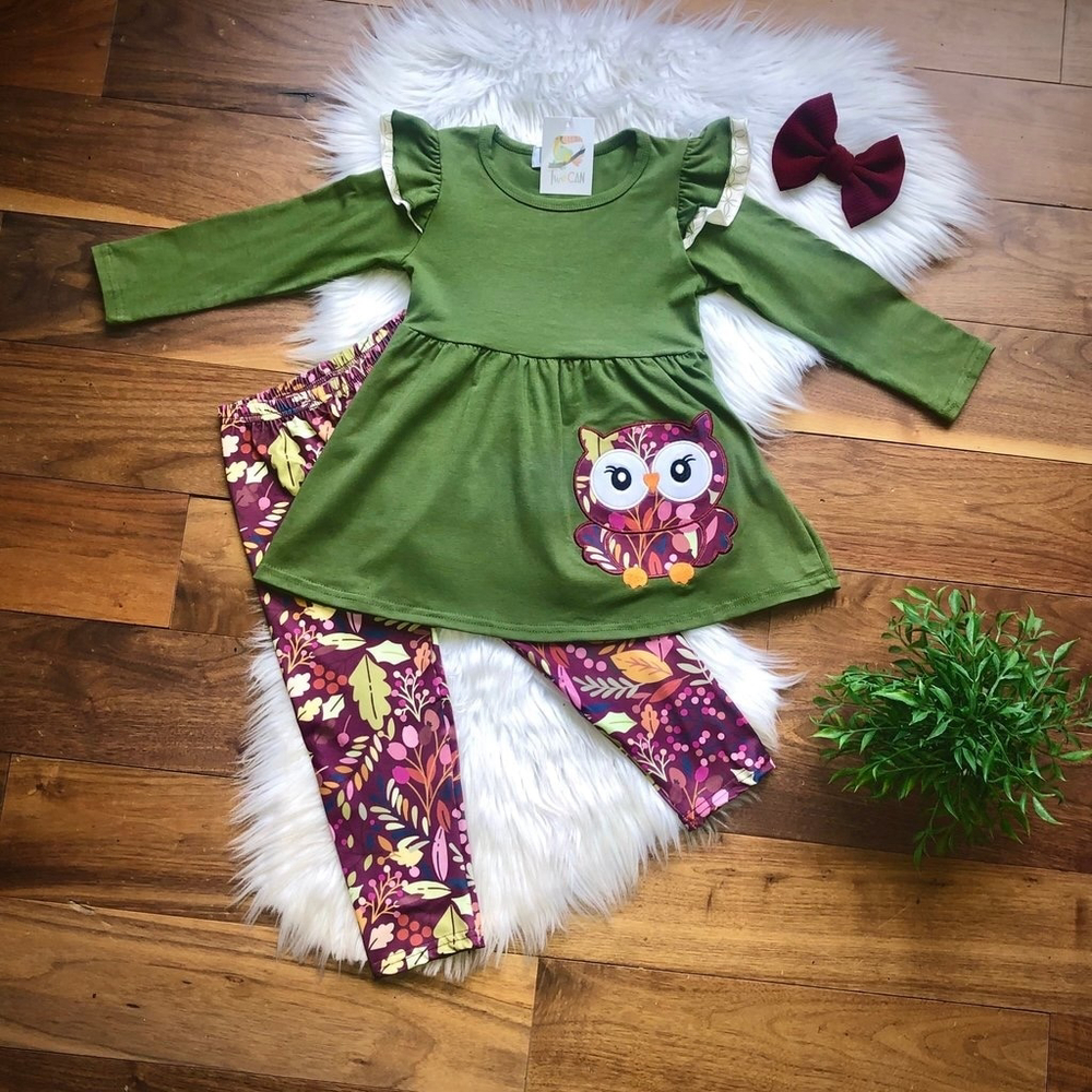 Wellington Designs Owl Joy Girls Outfit, Sz 6/7 NWT